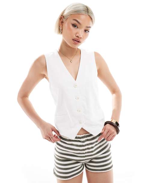 Pull&Bear - Gilet van linnenmix in wit - view 1