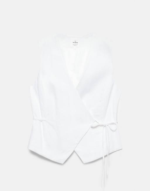 Pull&Bear - Gilet van linnenmix met striksluiting aan de zijkant in wit, 7 van 7