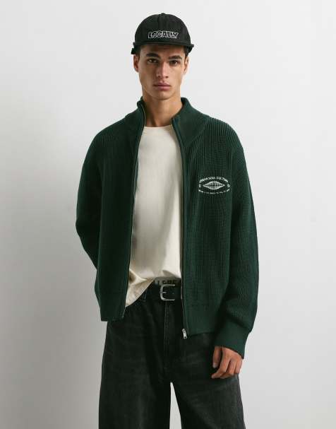 Pull&Bear gilet zippé brodé vert - view 1
