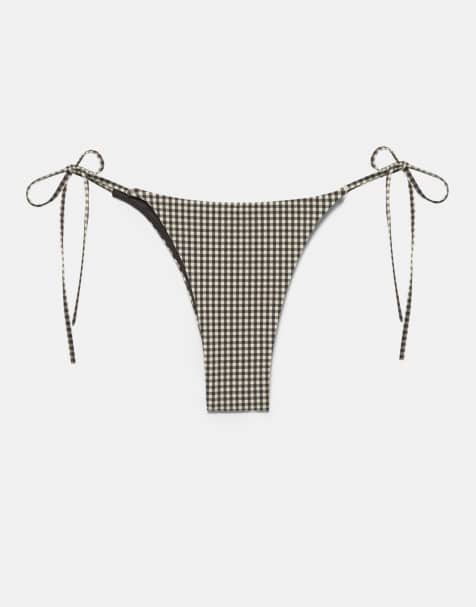 Pull&Bear Gingham bikini bottoms in brown - view 1