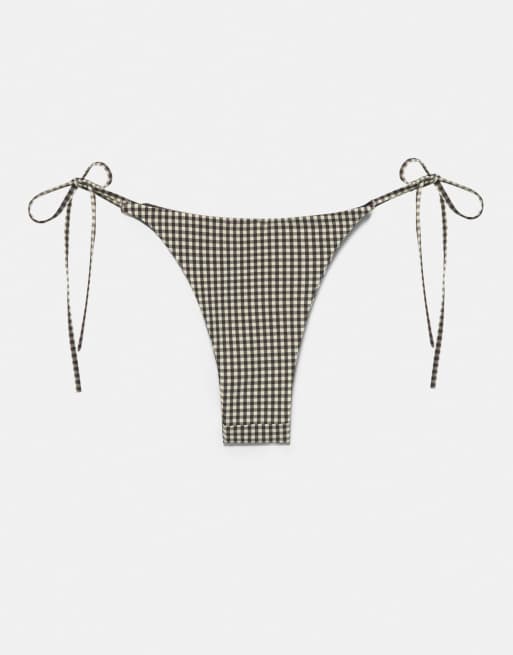 Pull&Bear Gingham bikini bottoms in brown, 4 of 4
