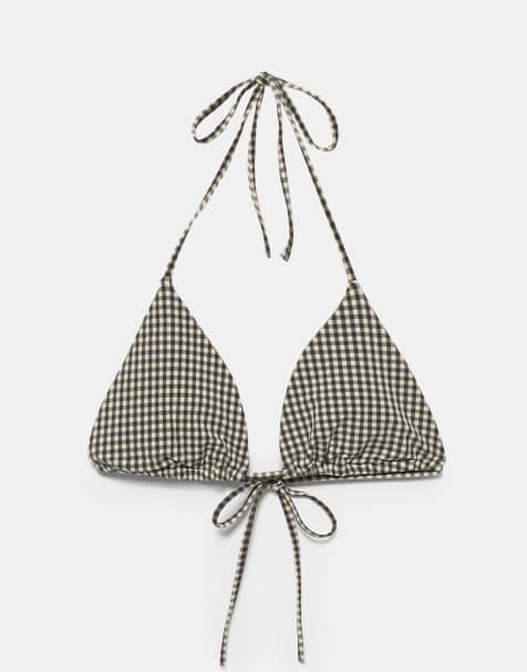 Pull&Bear Gingham bikini set in brown - view 1
