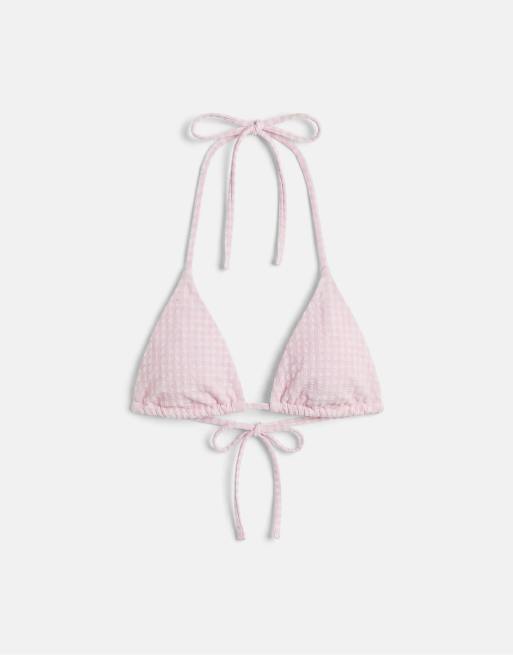 Pull&Bear Gingham bikini top in pink, 3 of 4