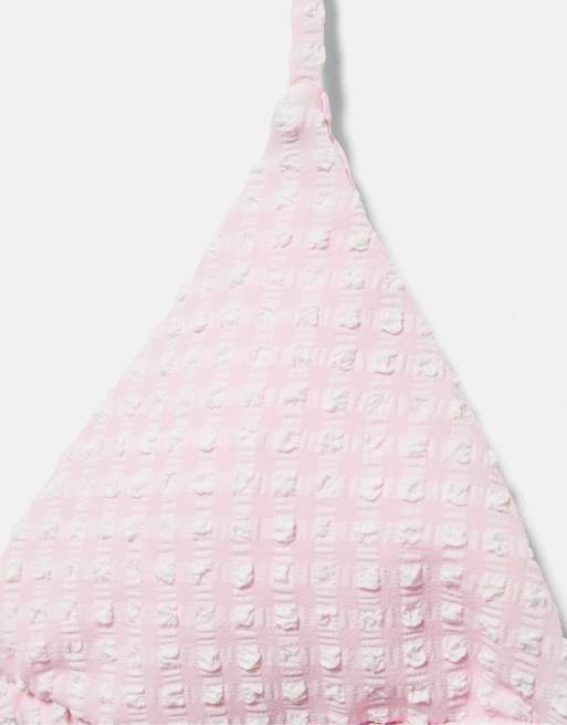 Pull&Bear Gingham bikini top in pink, 4 of 4