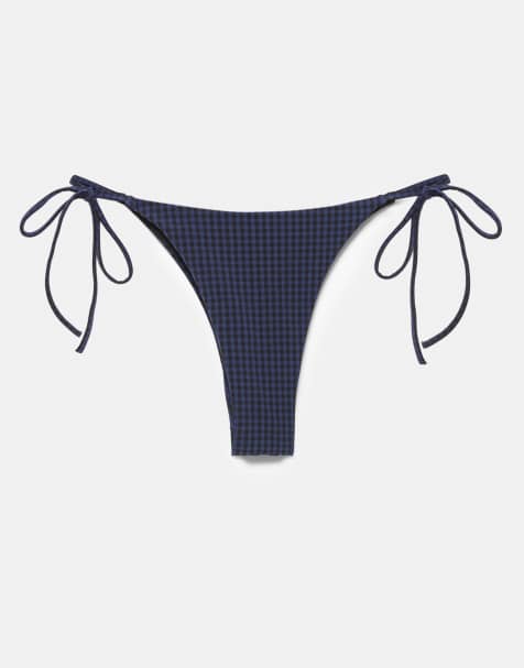 Pull&Bear Gingham check bikini bottoms in blue - view 1
