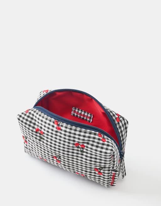 Pull&Bear Gingham fruit wash bag in blue, 4 of 4