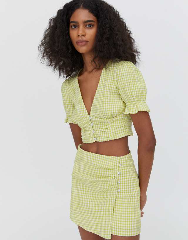 Pull&Bear - gingham skirt co-ord in green