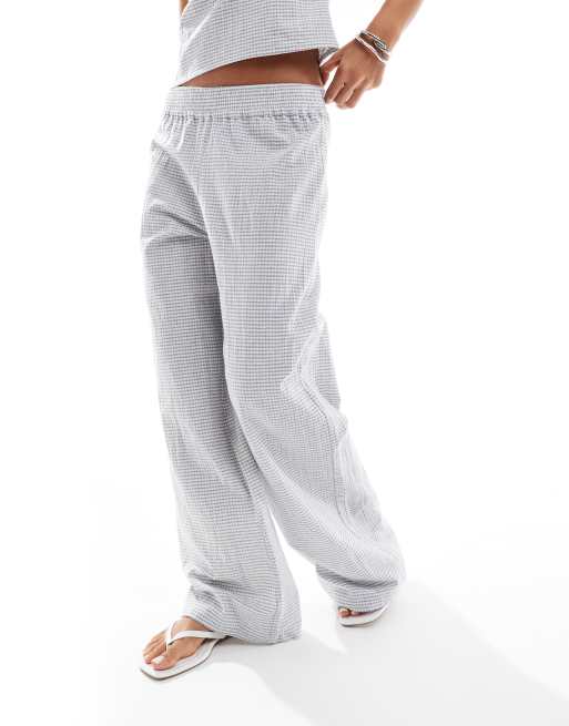 Pull&Bear gingham straight leg trouser co-ord in grey