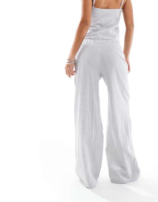 Pull&Bear gingham straight leg trouser co-ord in grey