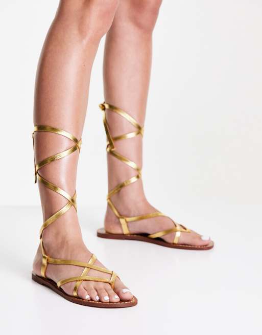 Pull bear gladiator sandals in gold ASOS