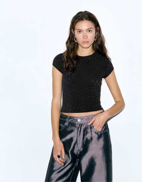 Pull&Bear - Glinsterend T-shirt in zwart - view 1