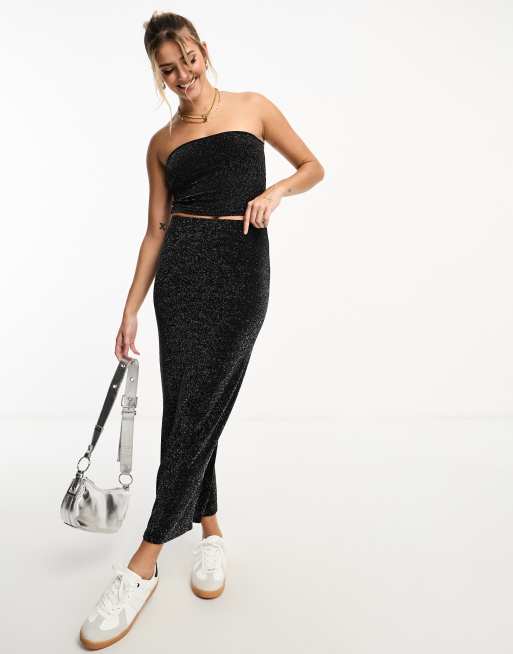 Black glitter long clearance skirt