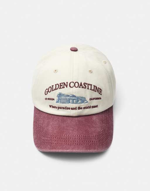 Pull&Bear Golden coastline cap in burgundy, 3 of 5
