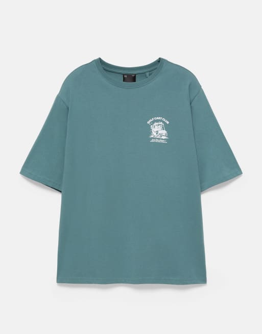 Pull&Bear Golf cart club t-shirt in green, 2 of 4