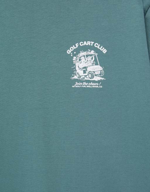 Pull&Bear golf cart club T-shirt in groen, 3 van 4