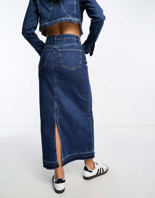 Pull&Bear - Gonna al polpaccio in denim blu scuro in coordinato, 3 di 4
