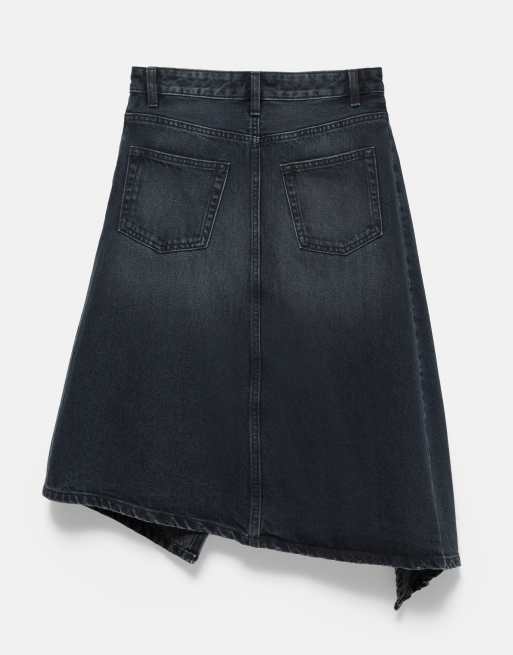 Pull&Bear gonna asimmetrica con vita incrociata blu verdastro, 6 di 6