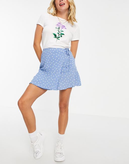 Pull&Bear - Gonna avvolgente con volant, colore blu a pois
