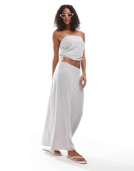 Pull&Bear - Gonna lunga effetto lino color pietra in coordinato