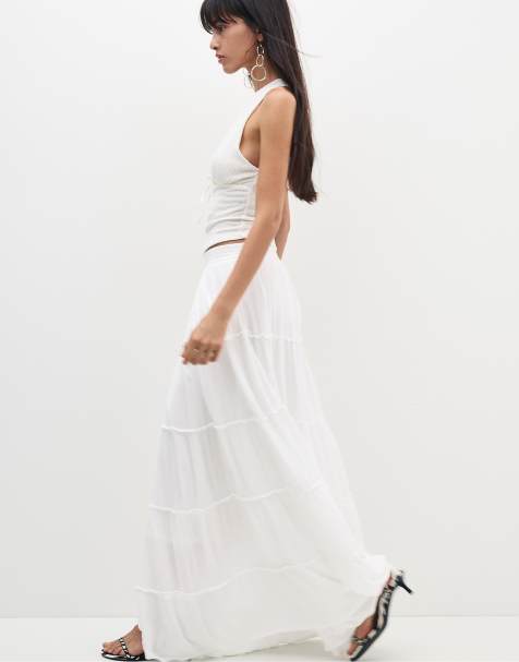 Pull&Bear - Gonna midi bianca a pannelli - view 1