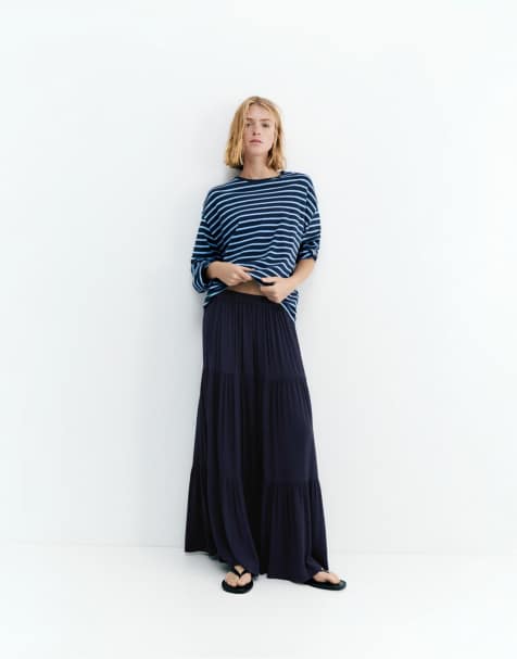 Pull&Bear - Gonna midi blu navy a pannelli - view 1