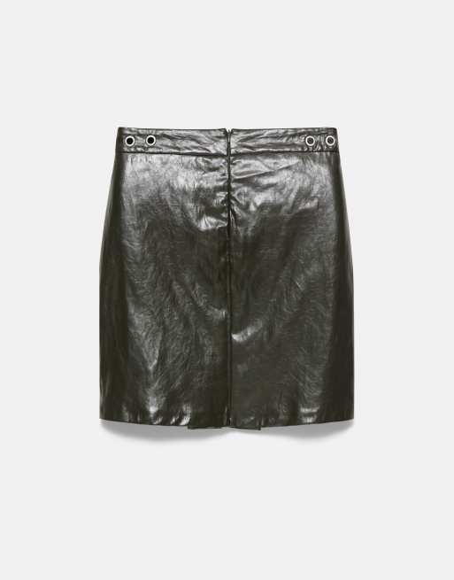 Pull&Bear gonna midi effetto pelle verde scuro, 7 di 7