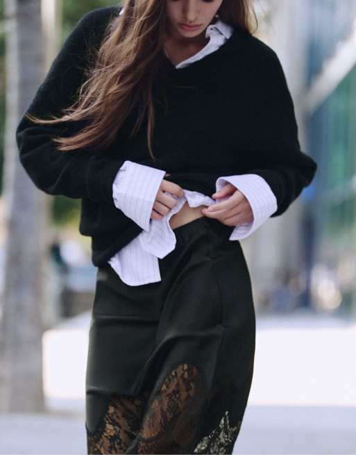 Pull&Bear gonna midi in pizzo nera, 3 di 6