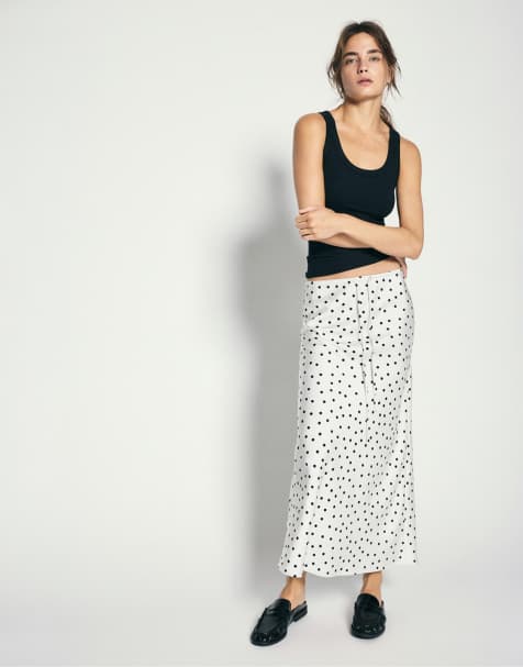 Pull&Bear gonna midi in raso con coulisse bianca - view 1