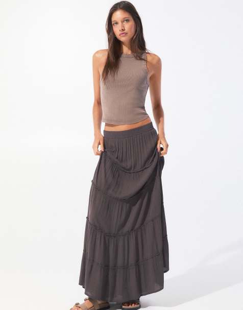 Pull&Bear - Gonna midi marrone a pannelli - view 1