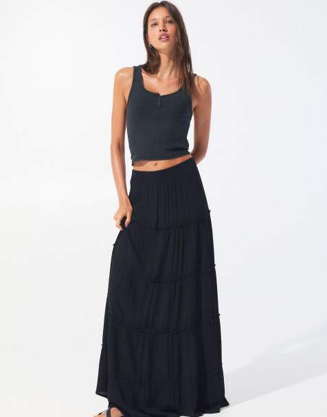 Pull&Bear - Gonna midi nera a pannelli - view 1