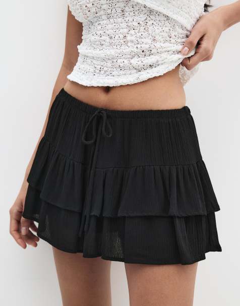 Pull&Bear - Gonna pantalone nero mélange a pannelli - view 1