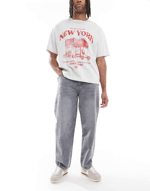 Pull&Bear – Grå baggy jeans 