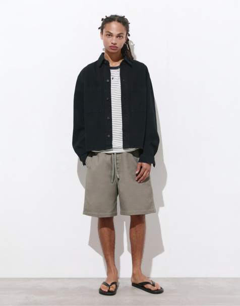 Pull&Bear – Grå bermudashorts med elastisk midja - view 1