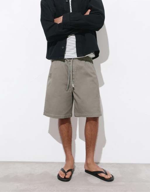 Pull&Bear – Grå bermudashorts med elastisk midja, 4 av 4