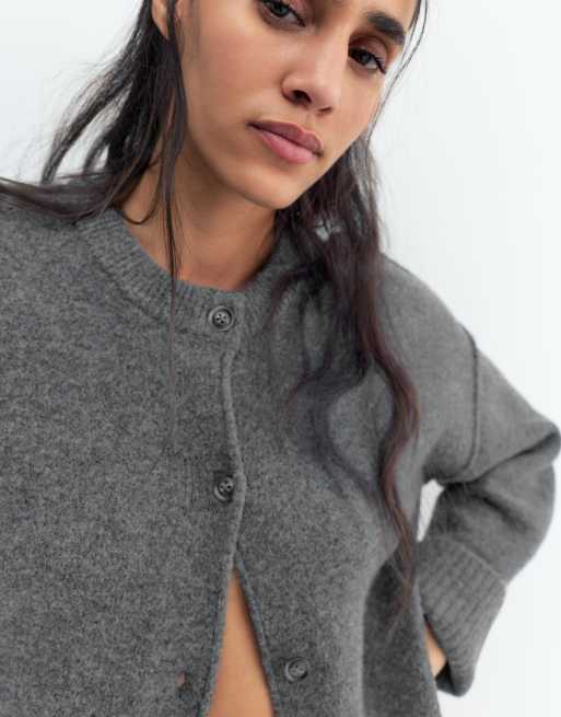 Pull&Bear - Grå cardigan med raglanærmer og knapper, 3 af 4