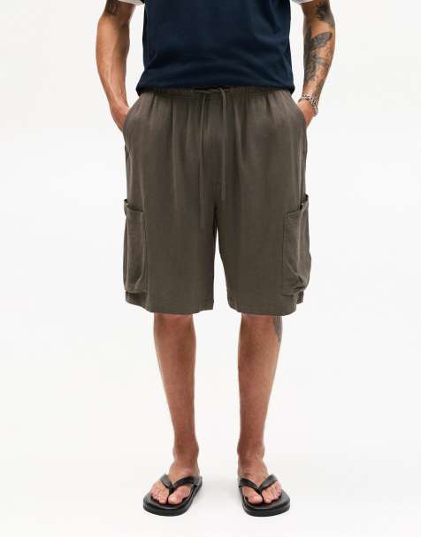 Pull&Bear - Grå cargo-bermudashorts i hørblanding - view 1