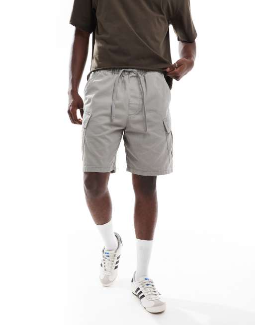 Pull&Bear – Grå cargoshorts i dra på-stil