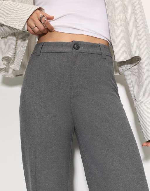 Pull&Bear - Grå elegante bukser med høj talje og lige ben, 2 af 4