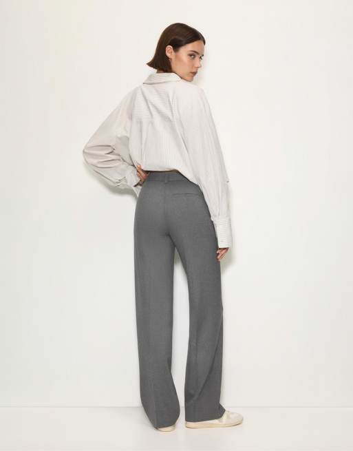 Pull&Bear - Grå elegante bukser med høj talje og lige ben, 4 af 4