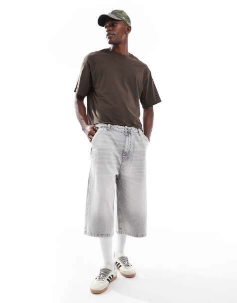 Pull&Bear – Grå, extra baggy jeansshorts - view 1