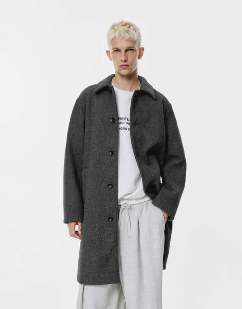 Pull&Bear – Grå, filtstrukturerad kappa - view 1