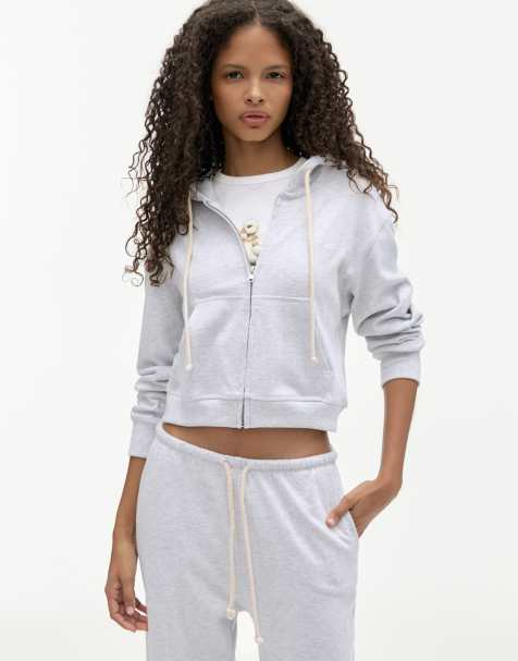 Pull&bear – Grå huvtröja med dragkedja - view 1