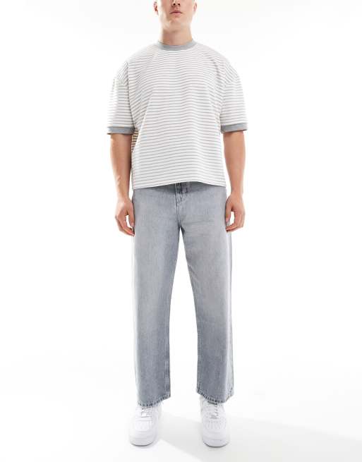 Pull&Bear – Grå jeans med baggy, ledig passform
