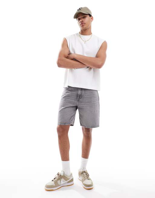 Pull&Bear – Grå jeansshorts med standard-passform