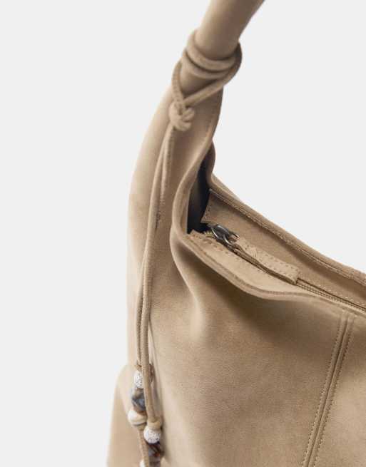 Pull&Bear – Grå/kamelfärgad shoppingväska med utsmyckning, 4 av 4
