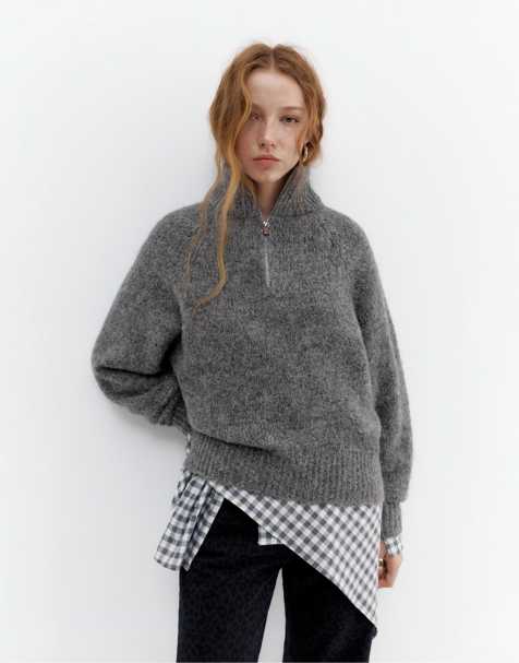 Pull&Bear – Grå kofta med kvartslång dragkedja - view 1