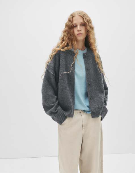 Pull&Bear – Grå kofta med raglan-ärmar och knäppning - view 1