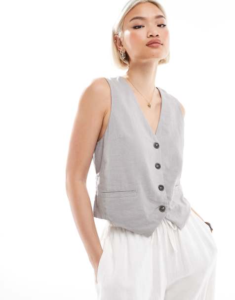Pull&Bear – Grå kostymväst i linnemix - view 1