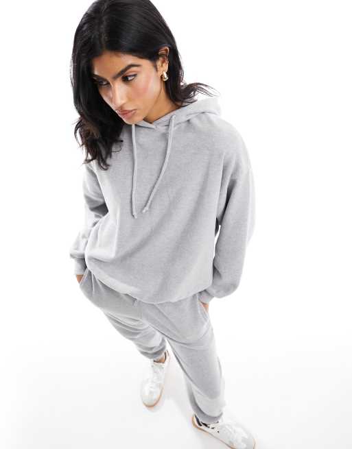 Pull&Bear – Grå, mjuk, ribbstickad huvtröja, del av set