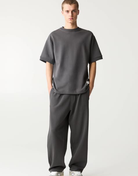 Pull&Bear – Grå mjukisbyxor med interlocksömmar - view 1
